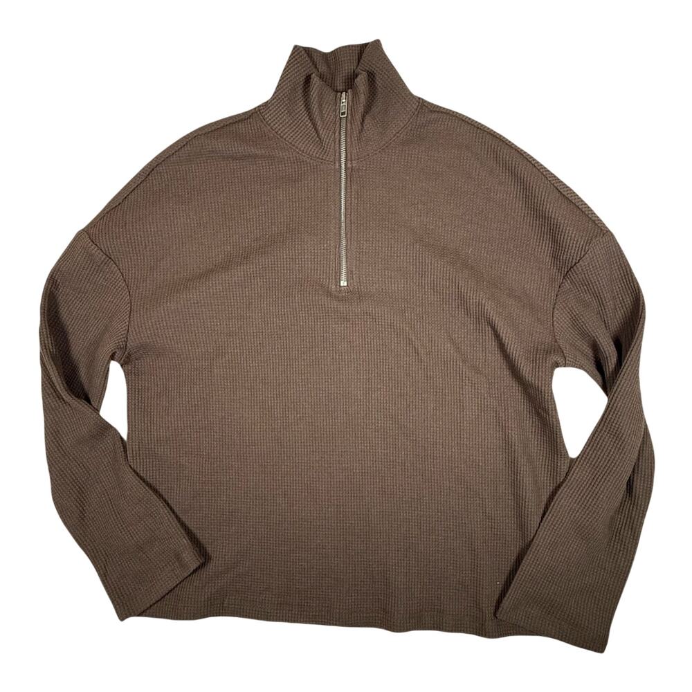 n: philanthropy Waffle Knit Orly Pullover sweater Womens Medium Brown NWT Cozy